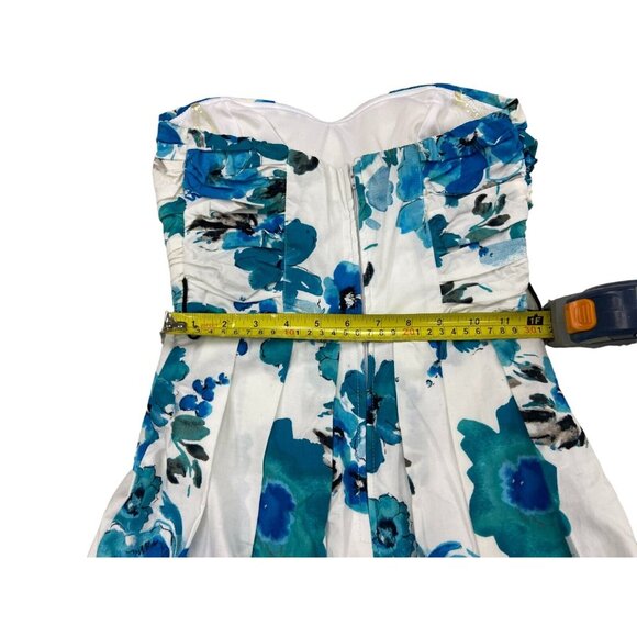 Blue Roses Sundress Pleated Strapless Mini Dress - Picture 3 of 4